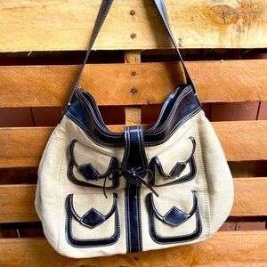 Banana Republic oatmeal and black leather purse.